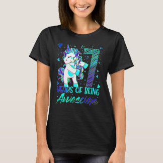 7. Geburtstag 7 Jahre Altes Girl Flossen Einhorn P T-Shirt