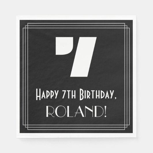 7. Geburtstag: Art Deco Inspiriert Look "7" + Name Serviette (Vorderseite)