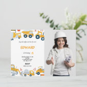 7. Geburtstag Bauboy Foto Einladung (Stehend Vorderseite)