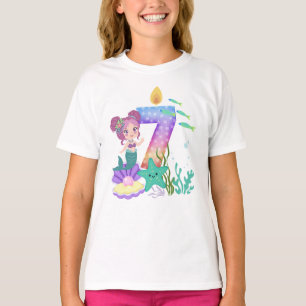 7. Geburtstag Bunte Meerjungfrau & Meereslebewesen T-Shirt