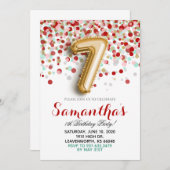 7. Geburtstag Confetti Einladung (Vorne/Hinten)