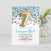 7. Geburtstag Confetti Einladung (Stehend Vorderseite)