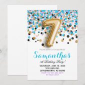 7. Geburtstag Confetti Einladung (Vorne/Hinten)