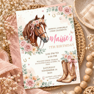 7. Geburtstag Cowgirl Reitparty Rustikal Einladung