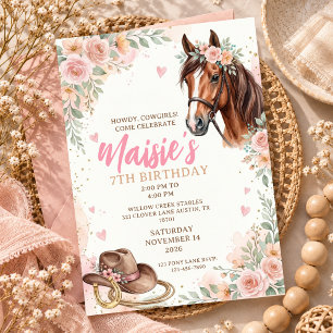 7. Geburtstag Cowgirl Reitparty Rustikal Einladung