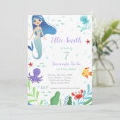 7. Geburtstag der Meerjungfrau Einladung (Stehend Vorderseite)