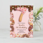 7. Geburtstag Donut Mädchen Einladung (Stehend Vorderseite)