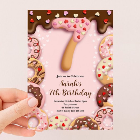 7. Geburtstag Donut Mädchen Einladung