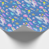 7. Geburtstag Einhorn Muster Blau Geschenkpapier (Ecke)