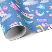 7. Geburtstag Einhorn Muster Blau Geschenkpapier (Rolleneckpunkt)