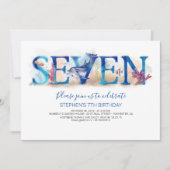 7 Geburtstag Einladung Deep Blue unter dem Meeresl (Vorderseite)