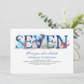 7 Geburtstag Einladung Deep Blue unter dem Meeresl (Stehend Vorderseite)