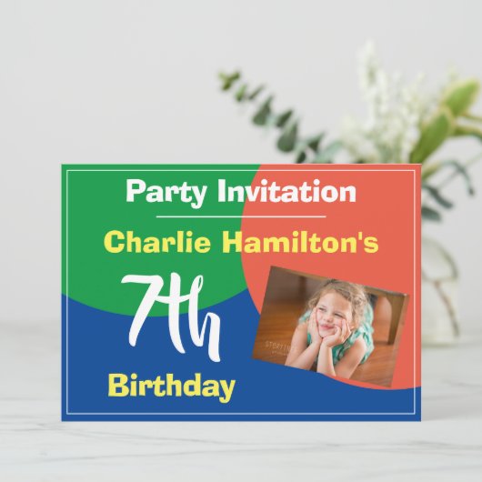 7. Geburtstag Einladung mit Foto (Stehend Vorderseite)