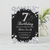 7. Geburtstag Einladungs-Chalkboard Silver Diamond Einladung (Stehend Vorderseite)