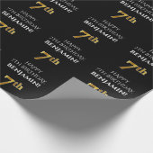 7. Geburtstag: Elegant, schwarz, Imitate Gold Look Geschenkpapier (Ecke)