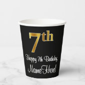 7. Geburtstag - Elegantes Luxuriöses Imitat Gold L Pappbecher (Vorderseite)