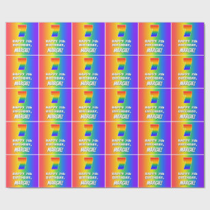 7. Geburtstag: Farbenfroh, Fun Rainbow Pattern # 7 Geschenkpapier
