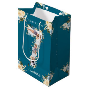 7. Geburtstag Foto Aquamarin Collage Blue Yellow B Mittlere Geschenktüte
