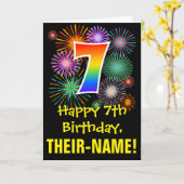 7. Geburtstag: Fun Fireworks Pattern + Regenbogen Karte (Gelbe Blume)