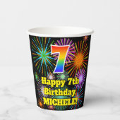 7. Geburtstag: Fun Fireworks Pattern + Regenbogen Pappbecher (Rückseite)