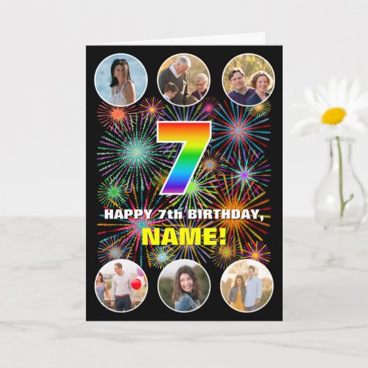 7. Geburtstag: Fun Rainbow #, Individuelle Name &  Karte (Kleine Pflanze)