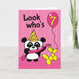 7. Geburtstag - Girl Panda mit Balloons Karte