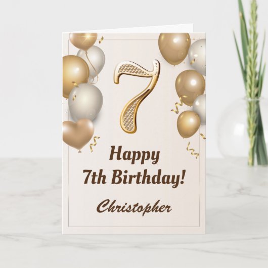 7. Geburtstag Gold Balloons und Confetti Geburtsta Karte (Vorderseite)