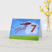 7. Geburtstag, groß - Enkel, rotes Flugzeug Karte (Gelbe Blume)