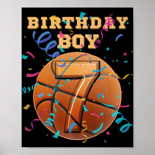 7. Geburtstag Junge Sieben 7 Jahre alter Basketbal Poster