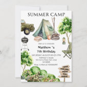 7. Geburtstag Junge Summer Camp Party Einladung (Vorderseite)