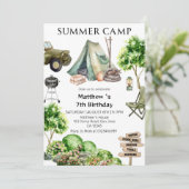 7. Geburtstag Junge Summer Camp Party Einladung (Stehend Vorderseite)