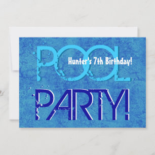 7. Geburtstag Kinderbecken Party Blue White V07 Einladung