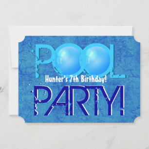 7. Geburtstag Kinderbecken Party Blue White V07A Einladung
