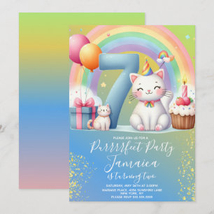 7. Geburtstag Kitten Regenbogen Party Einladung