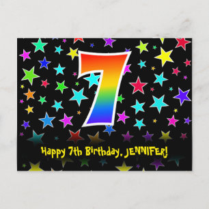 7. Geburtstag: Lustiges Sterne-Muster, Regenbogen  Postkarte