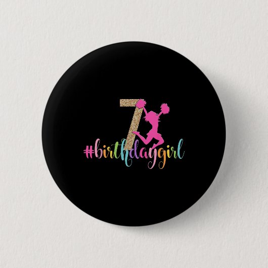 7. Geburtstag Mädchen Cheerleader Regenbogen Cheer Button (Vorderseite)