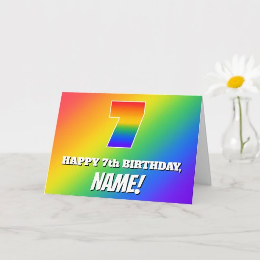 7. Geburtstag: mehrfarbiges Regenbogenmuster # 7 Karte (Kleine Pflanze)