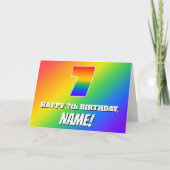 7. Geburtstag: mehrfarbiges Regenbogenmuster # 7 Karte (Vorderseite)