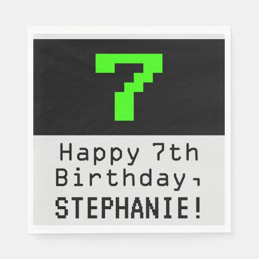 7. Geburtstag - Nerdy / Geeky Style "7 & Name Serviette (Vorderseite)