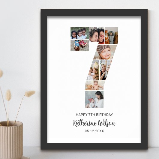 7. Geburtstag Nummer 7 Foto Collage Custom Bild Poster