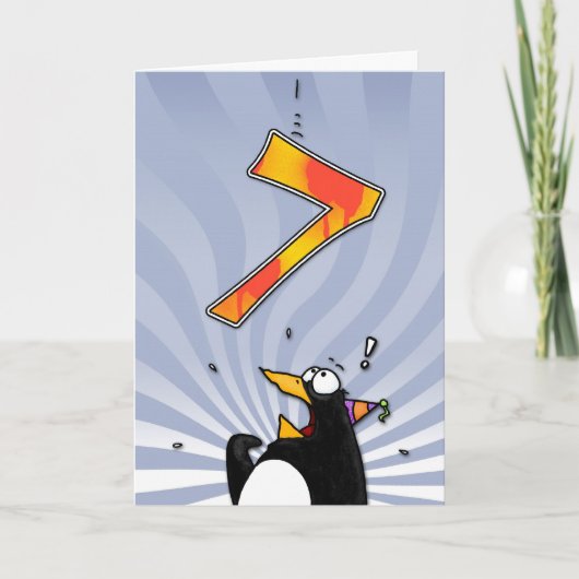7. Geburtstag - Pinguin-Überraschung Karte (Vorderseite)