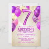 7. Geburtstag Pink Balloons Einladung (Vorderseite)