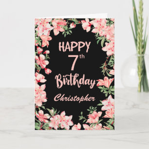 7. Geburtstag Pink Peach Aquarell Schwarz Karte