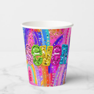 7. Geburtstag Pink und Gold Regenbogen Pappbecher