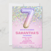 7. Geburtstag, Rainbow Glitzer Geburtstag Einladun Einladung (Vorderseite)