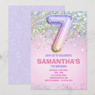 7. Geburtstag, Rainbow Glitzer Geburtstag Einladun Einladung