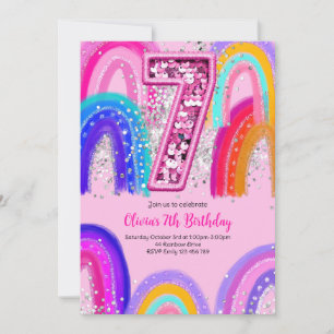 7. Geburtstag Rainbow Pink Party Einladung