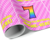 7. Geburtstag: Rosa Streifen & Herz, Regenbogen #  Geschenkpapier (Rolleneckpunkt)
