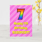 7. Geburtstag: Rosa Streifen & Herz, Regenbogen # Karte (Gelbe Blume)