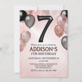 7. Geburtstag Rose Gold Ballons Einladung (Vorderseite)